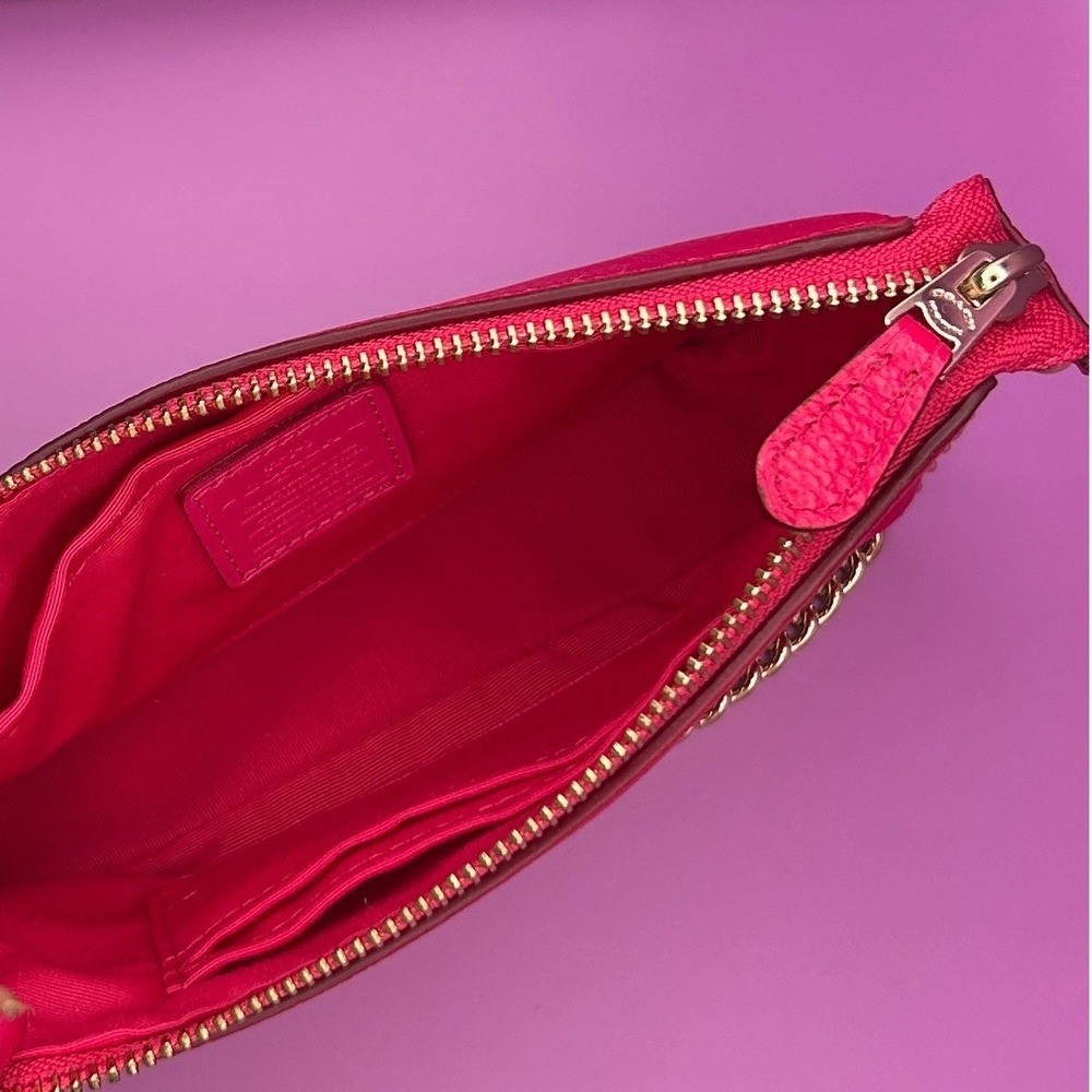 Coach Nolita 19 Hot Pink Pebbled Leather Wristlet Gold Chain Bag - Picture 9 of 12